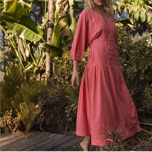 Free People Vibrant Pink Midi Wrap Dress